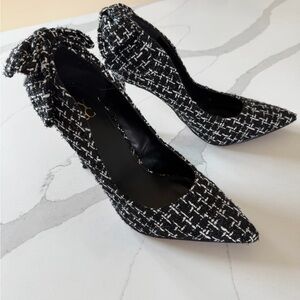Elegant Black and White Tweed Women's Heels